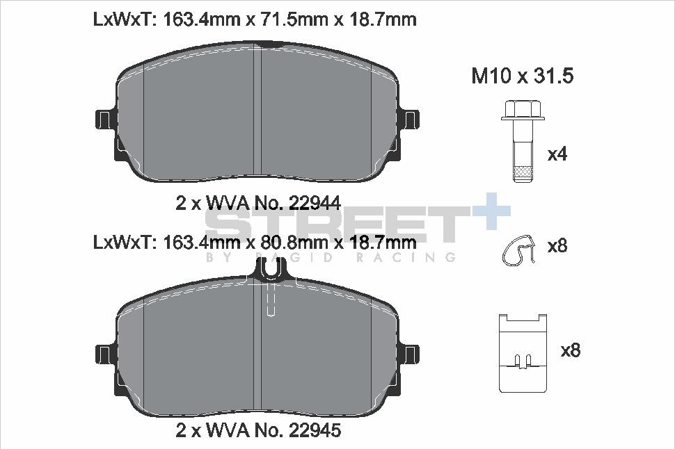 Pagid Racing Street+ Mercedes A-Class / B-Class / CLA / GLA Front Brake Pad Set - T8212SP2001 Pagid Racing Street+ Mercedes A-Class / B-Class / CLA / GLA Front Brake Pad Set - T8212SP2001