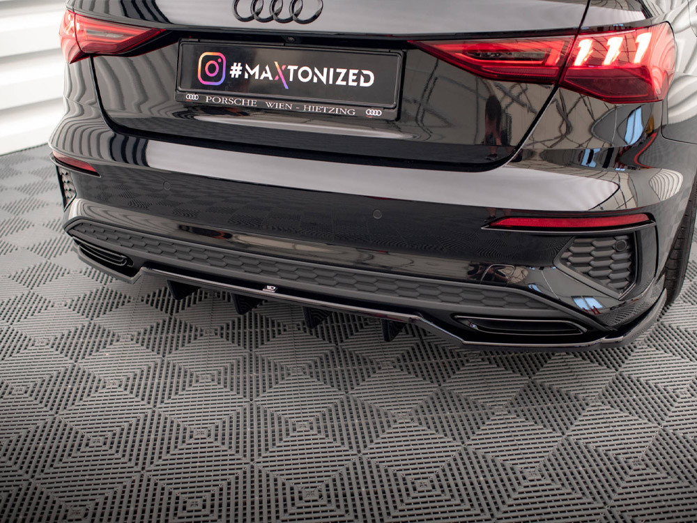 Maxton Central Rear Splitter (Vertical Bars) Audi A3 S-Line Sedan 8Y Maxton Central Rear Splitter (Vertical Bars) Audi A3 S-Line Sedan 8Y