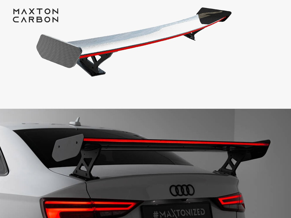 Maxton Carbon Spoiler With External Brackets Uprights + LED Audi A3 / A3 S-Line / S3 / RS3 Sedan 8V / 8V Facelift