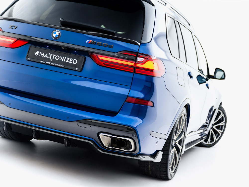 Maxton Prepreg Carbon Fiber Rear Diffuser BMW X7 M-Pack G07 / G07 Facelift (version with towbar) Maxton Prepreg Carbon Fiber Rear Diffuser BMW X7 M-Pack G07 / G07 Facelift (version with towbar)