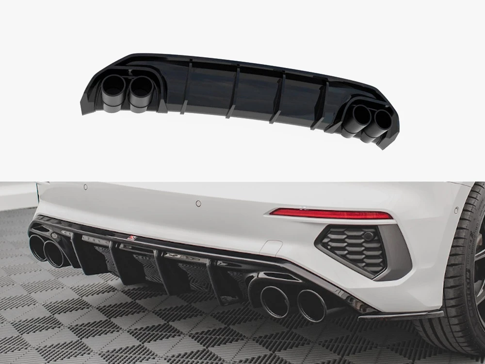 Maxton Rear Valance + Exhaust Ends Imitation Audi A3 S-Line Sportback 8Y - Black Tips Maxton Rear Valance + Exhaust Ends Imitation Audi A3 S-Line Sportback 8Y - Black Tips