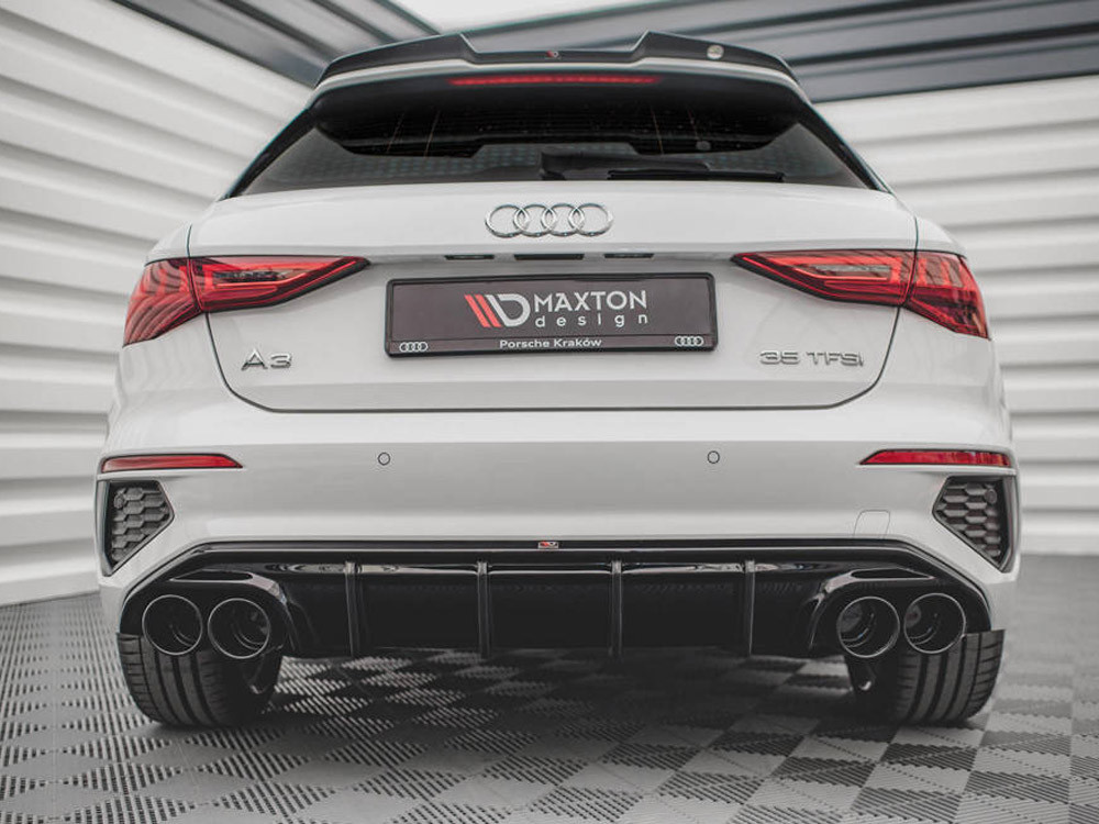 Maxton Rear Valance + Exhaust Ends Imitation Audi A3 S-Line Sportback 8Y - Black Tips Maxton Rear Valance + Exhaust Ends Imitation Audi A3 S-Line Sportback 8Y - Black Tips