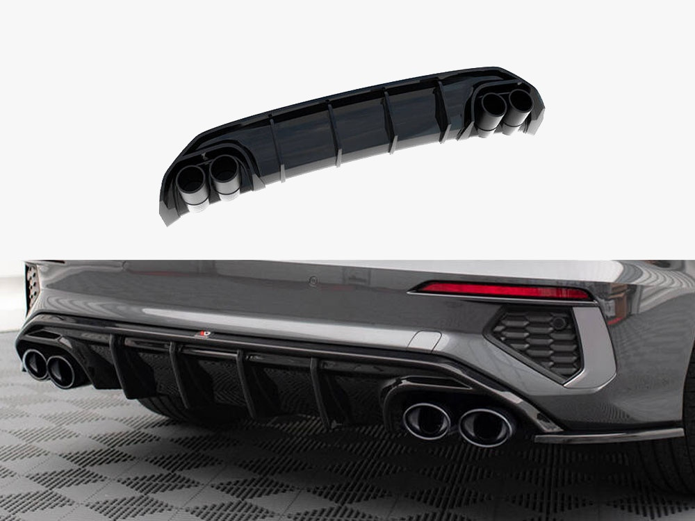 Maxton Rear Valance + Exhaust Ends Imitation Audi A3 S-Line Sedan 8Y - Black Tips Maxton Rear Valance + Exhaust Ends Imitation Audi A3 S-Line Sedan 8Y - Black Tips