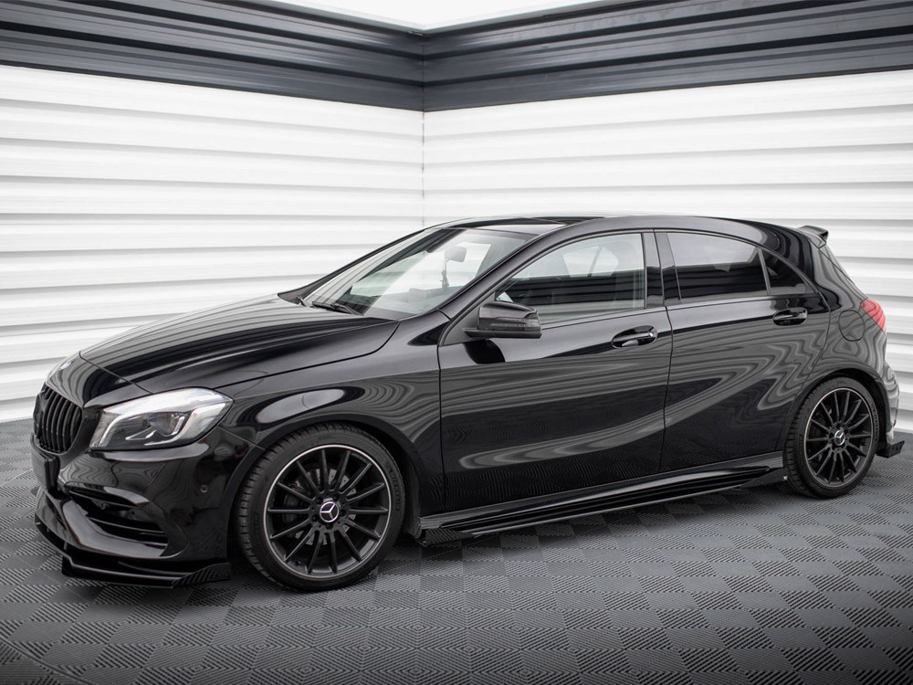 Maxton Street PRO Side Skirts Diffusers + Flaps Mercedes-Benz A AMG-Line W176 Facelift - Black-Red + Gloss Flaps Maxton Street PRO Side Skirts Diffusers + Flaps Mercedes-Benz A AMG-Line W176 Facelift - Black-Red + Gloss Flaps