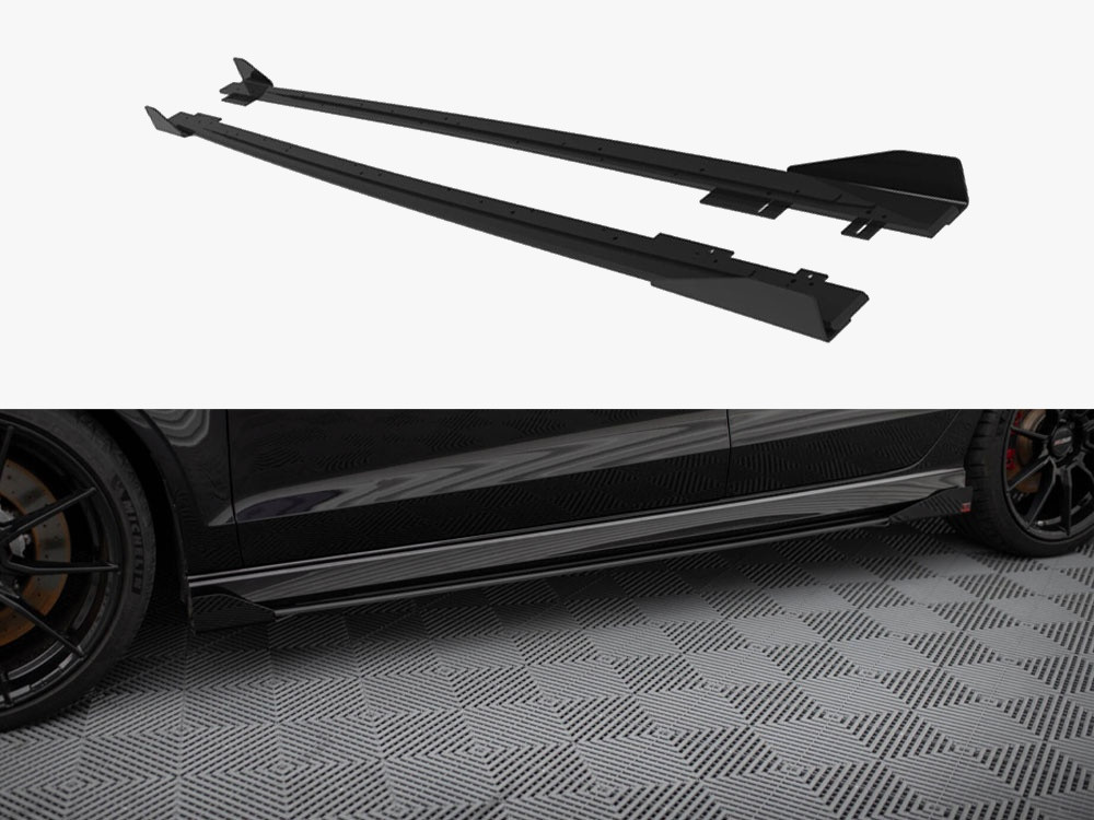 Maxton Street PRO Side Skirts Diffusers V.1 + Flaps Audi RS3 Sedan 8V Facelift - Black-Red + Gloss Flaps