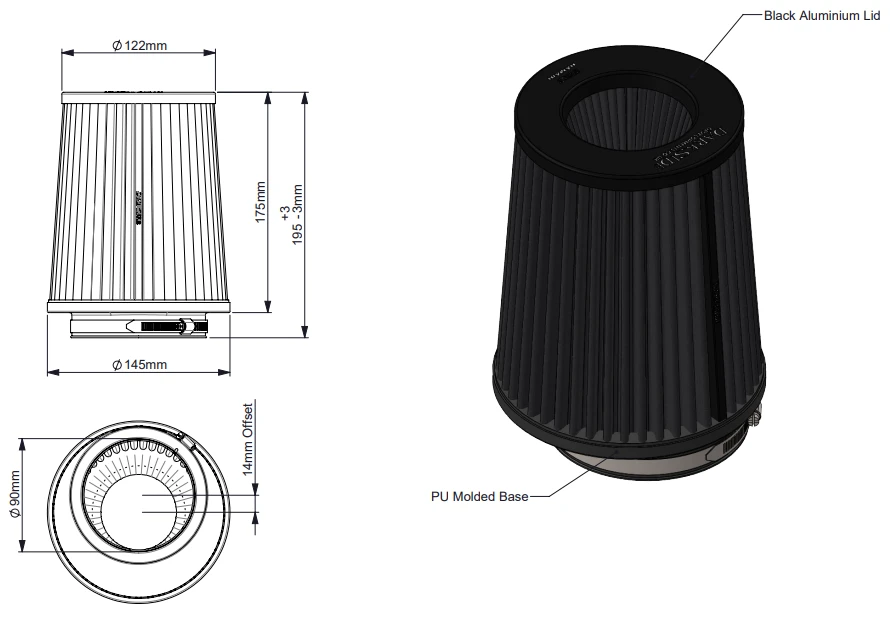 Darkside x Ramair 90mm ID Offset Pleated Filter Darkside x Ramair 90mm ID Offset Pleated Filter
