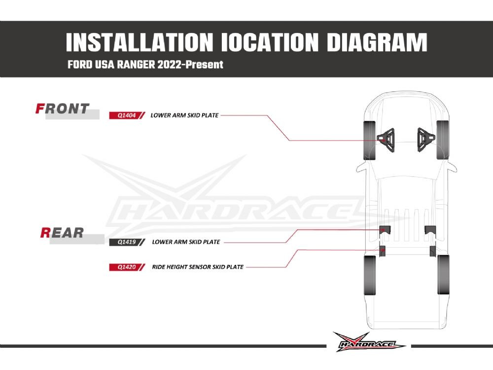 Hardrace Q1419 FORD RANGER 22+ R LOW ARM SKID PLATE 2PCS/SET