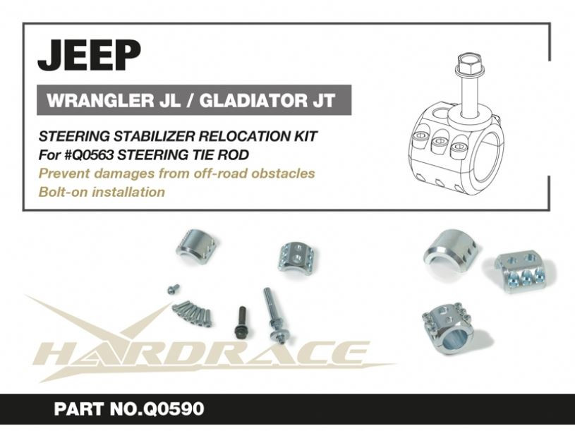 Hardrace Steering Stabilizer Relocation Kit Jeep Gladiator, Wrangler