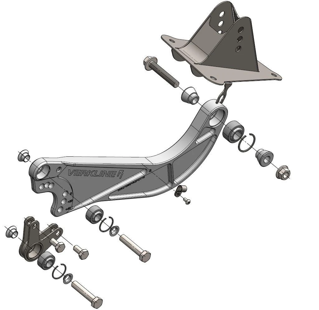 Verkline Billet Rear Trailing Arm with Spherical Bearings for MQB Platform Vehicles Verkline Billet Rear Trailing Arm with Spherical Bearings for MQB Platform Vehicles