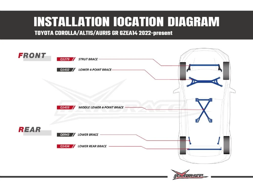 Hardrace Middle Lower 4-point Brace Toyota Corolla/altis/auris Hardrace Middle Lower 4-point Brace Toyota Corolla/altis/auris
