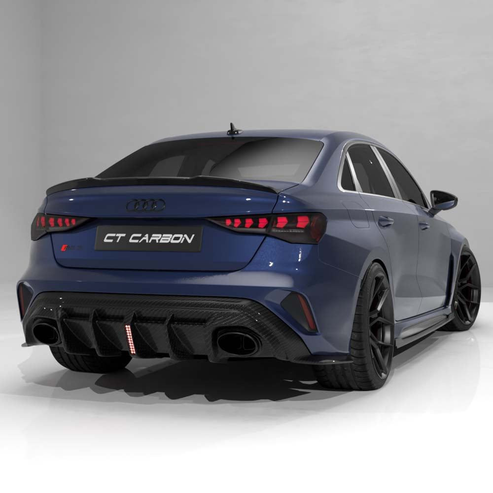 AUDI RS3 8Y 2025+ FACELIFT SALOON CARBON FIBRE DIFFUSER WITH LED LIGHT - V2 - CT DESIGN