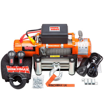 13,500lb (6,123kg) Original Orange 12v Electric Winch, Steel Rope, Twin Wireless Remote Control