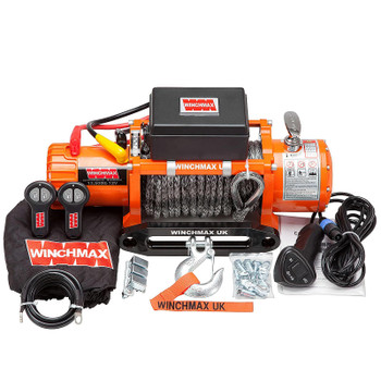 13,500lb (6,123kg) Original Orange 12v Electric Winch, Dyneema Rope, Twin Wireless Remote Control.