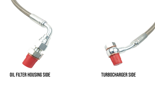 Darkside Braided Oil Feed Line for Tranverse 1.9 and 2.0 TDI (Extended 90 Degree Union Fitting)