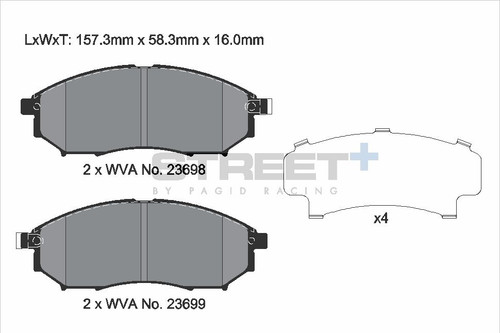 Pagid Racing Street+ Infiniti / Mitsubishi / Nissan Front Brake Pad Set - T8040SP2001