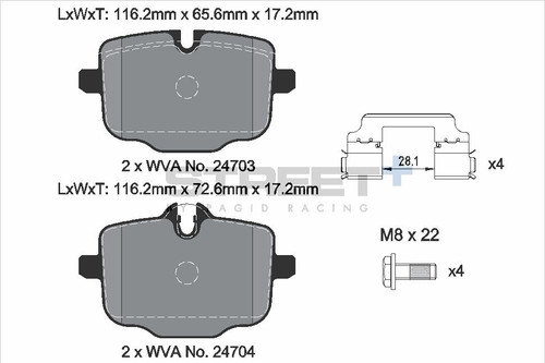 Pagid Racing Street+ BMW G Series M2 / M3 / M4 / X3M Rear Brake Pad Set - T8290SP2001
