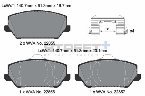 Pagid Racing Street+ Hyundai Grandeur / i30 / Kona / Veloster Front Brake Pad Set - T8229SP2001