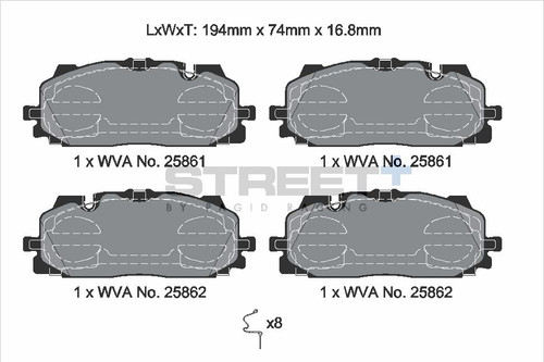 Pagid Racing Street+ Audi B9 Platform Front Brake Pad Set - T8233SP2001 Pagid Racing Street+ Audi B9 Platform Front Brake Pad Set - T8233SP2001