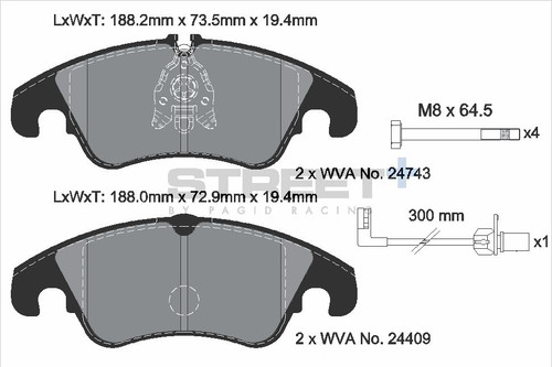 Pagid Racing Street+ Front Audi A4 / A5 B8 Platform Front Brake Pad Set - T8093SP2001