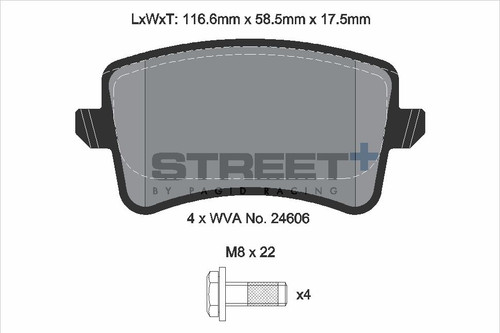 Pagid Racing Street+ Audi B8 Platform Rear Brake Pad Set - T8083SP2001 Pagid Racing Street+ Audi B8 Platform Rear Brake Pad Set - T8083SP2001