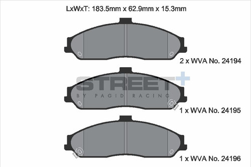 Pagid Racing Street+ Chevrolet Corvette / Ford Falcon Front  Brake Pad Set - T8062SP2001