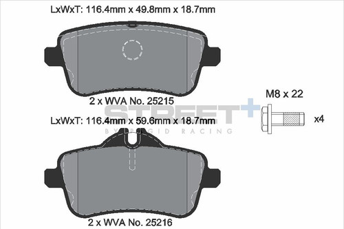Pagid Racing Street+ Mercedes 45 AMG Rear Brake Pad Set - T8115SP2001