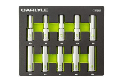 Carlyle 10pc 1/2" Drive Metric Chrome Deep Socket Set (10-19mm) Carlyle 10pc 1/2" Drive Metric Chrome Deep Socket Set (10-19mm)
