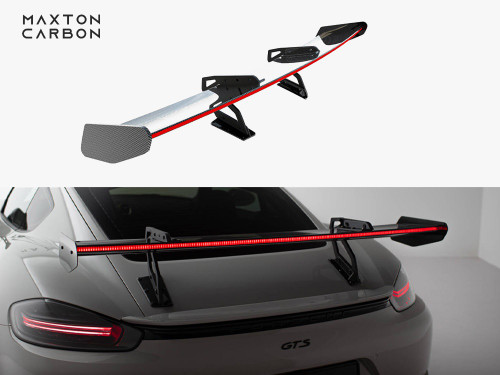 Maxton Carbon Spoiler With Upper Swan Mounting V.2 + LED Porsche 718 Cayman GTS 982c