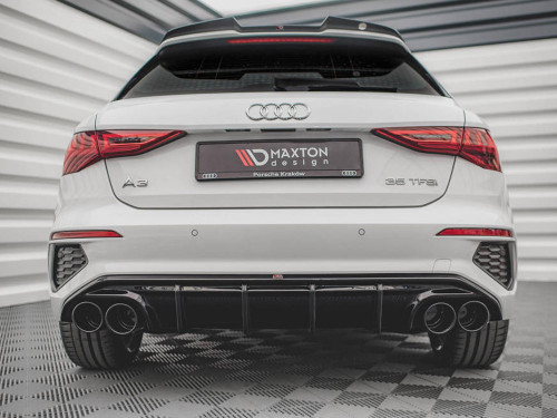 Maxton Rear Valance + Exhaust Ends Imitation Audi A3 S-Line Sportback 8Y - Black Tips