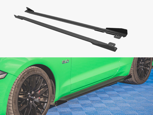 Maxton Street PRO Side Skirts Diffusers V.1 + Flaps Ford Mustang GT Mk6 Facelift - Black-Red + Gloss Flaps