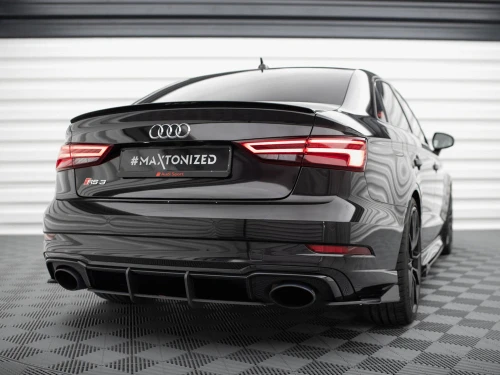 Maxton Street Pro Rear Side Splitters + Flaps Audi RS3 Sedan 8V Facelift - Black-Red + Gloss Flaps