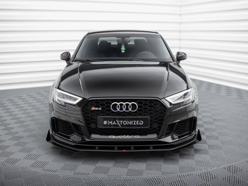 Maxton Street PRO Front Splitter V.1 + Flaps Audi RS3 Sedan 8V Facelift - Black-Red + Gloss Flaps