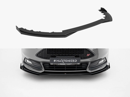 Maxton Street PRO Front Splitter + Flaps Ford Focus ST Mk3 Facelift - Black-Red + Gloss Flaps