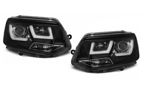 VW Transporter 2015-2020 T5.1 Upgraded Front Headlight Set - Black Inner / LED DRL Light Bar