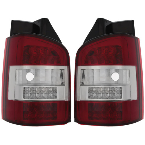 VW Transporter 2003-2009 T5 Standard Replacement Red/Clear LED Rear Tail Lights for Models with Twin Rear Door / Barn Doors