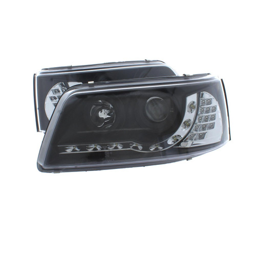 VW Transporter 2003-2009 T5 Upgraded Black Inner LED DRL Headlight Set - With LED Indicators