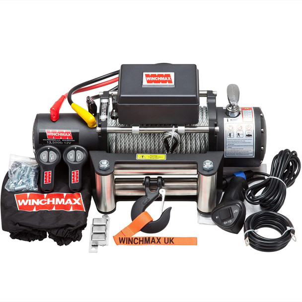 13,500lb (6,123kg) Military Grade 12v Electric Winch, Steel Rope, Twin Wireless Remote Control