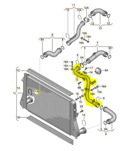Replacement Charge Air Hose / Intercooler Boost Hose for VAG Mk5 / Mk6 TFSI - 1K0145770K / 1K0 145 762 AE / BF