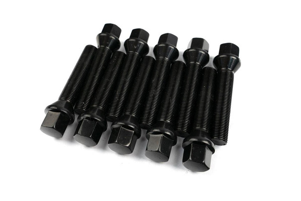 10x M12 x 1.5 Black 60 Degree Tapered 17mm Hex Wheel Bolt (55mm Thread Length) (Suitable for 25mm Spacers)