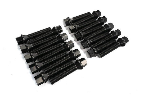 20x M12 x 1.5 Black 60 Degree Tapered 17mm Hex Wheel Bolt (55mm Thread Length) (Suitable for 25mm Spacers)