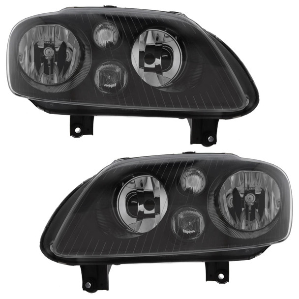 VW Caddy 2005-2010 Mk3 Pre Facelift Front Headlights with Black Inner and Fog Lights