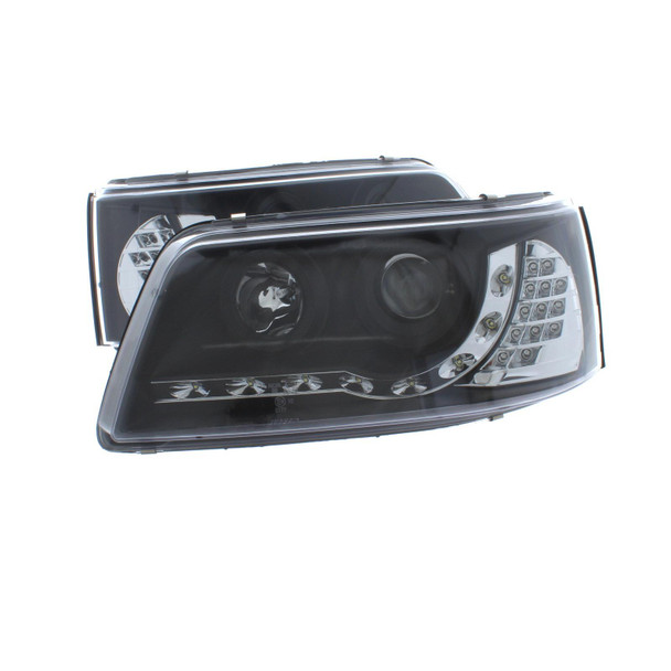 VW Transporter 2003-2009 T5 Upgraded Black Inner LED DRL Headlight Set - With LED Indicators
