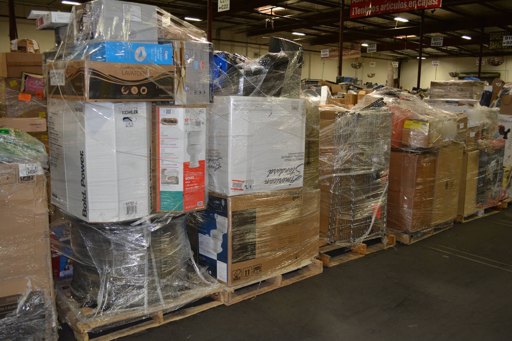 Image of several pallets shrinkwrapped next to each other