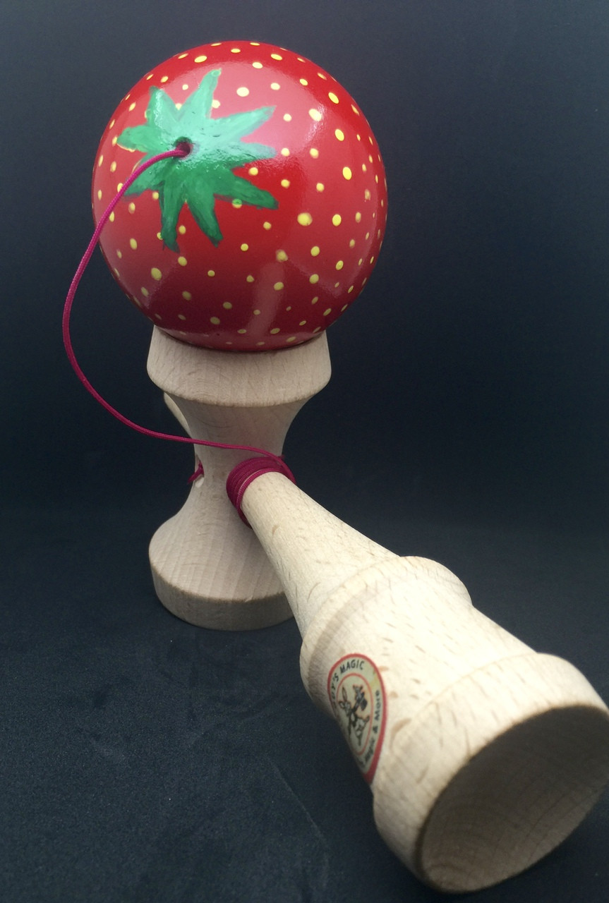 Hand Painted Kendama - Strawberry  By Big Guy's Magic