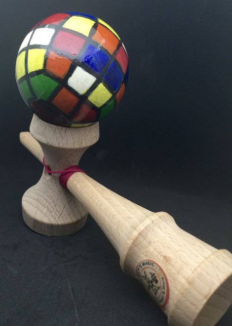 Hand Painted Kendama - Rubrics Cube By-Big Guy's Magic