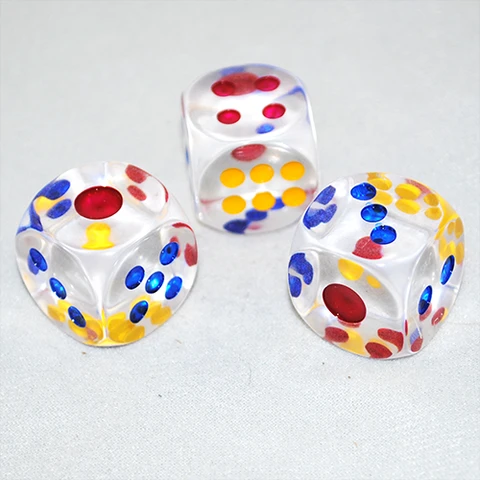 1 Inch Transparent PAIR OF DICE (6 Sided Dice With Colored Dots) By Big Guy's Magic