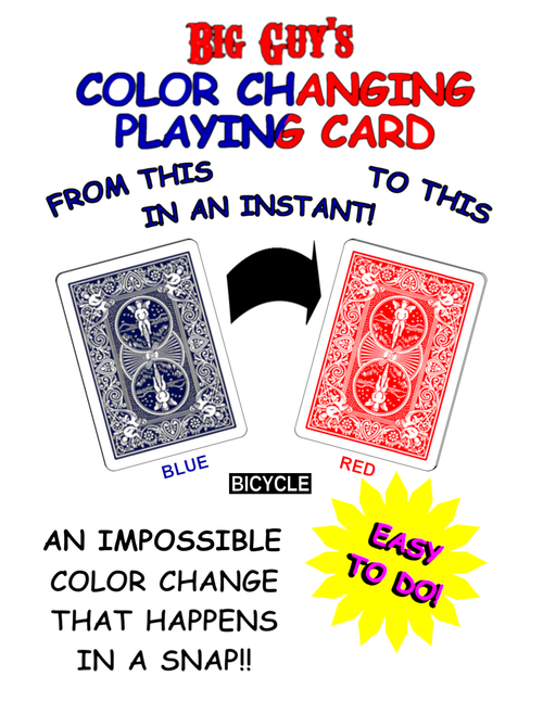 Color Changing Playing Cards Bicycle (Blue to Red) By Big Guy's Magic