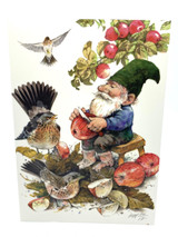 Gnome peeling apples card