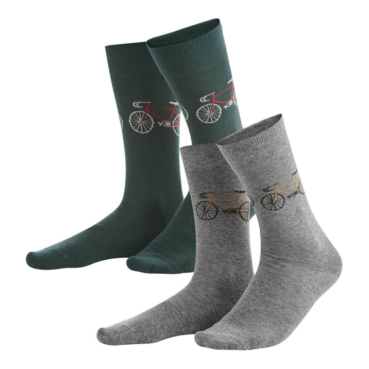 Organic Cotton Cyclist Socks  Forest Green/Stone Grey  (Pack of 2) - Living Crafts