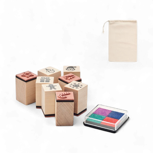 Wooden 8-piece christmas stamp set with inkpad